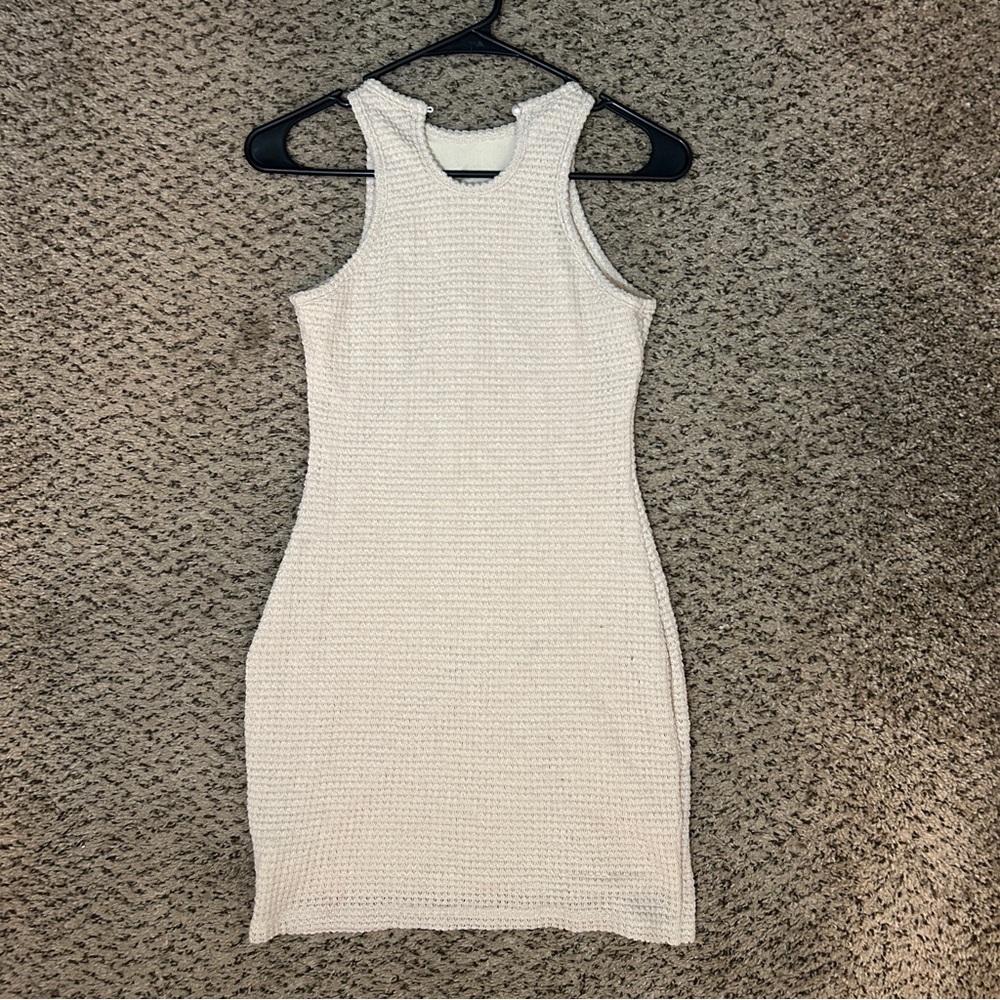 SHEIN Cream Ribbed Halter Bodycon Midi Dress
